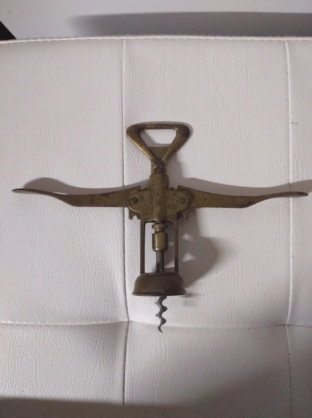 Vtg Italian Brass Wing Corkscrew Wine Bottle Opener-Made Italy-Mid Century